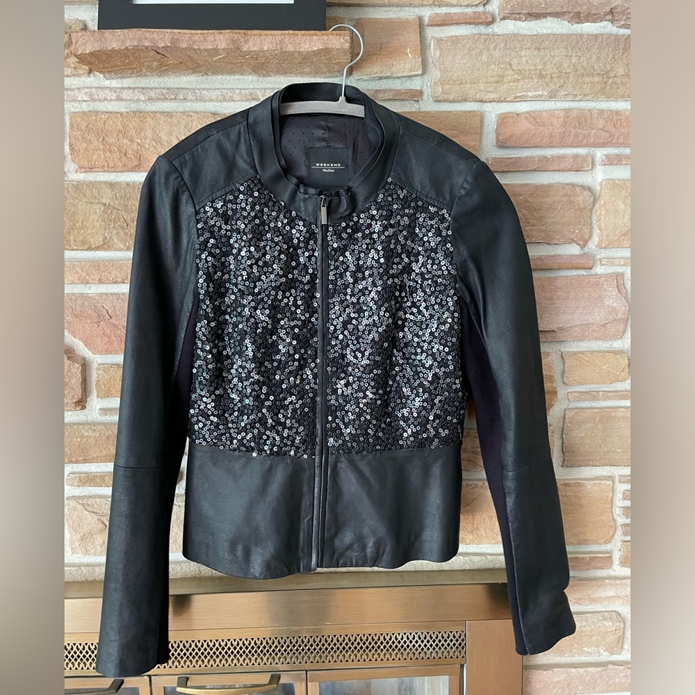 Weekend Max Mara size 6 leather and sequin jacket
